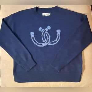 Lucky Brand Navy Western Style Crewneck Sweater